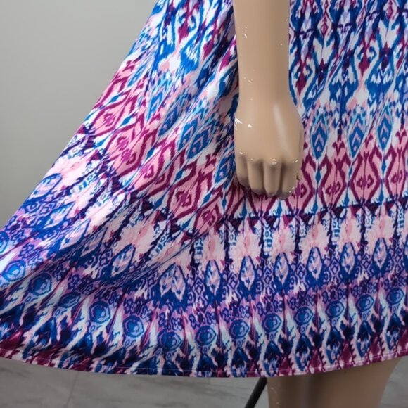 Chicos Ikat Print Dress Short Sleeve Keyhole Neck Casual Summer Jersey Stretch - Picture 10 of 14